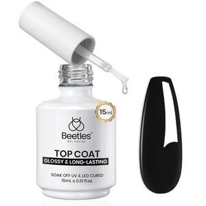 Beetles Extra Glossy Gel Top Coat - 15ml Clear Glossy No Wipe Top Coat Gel Nail